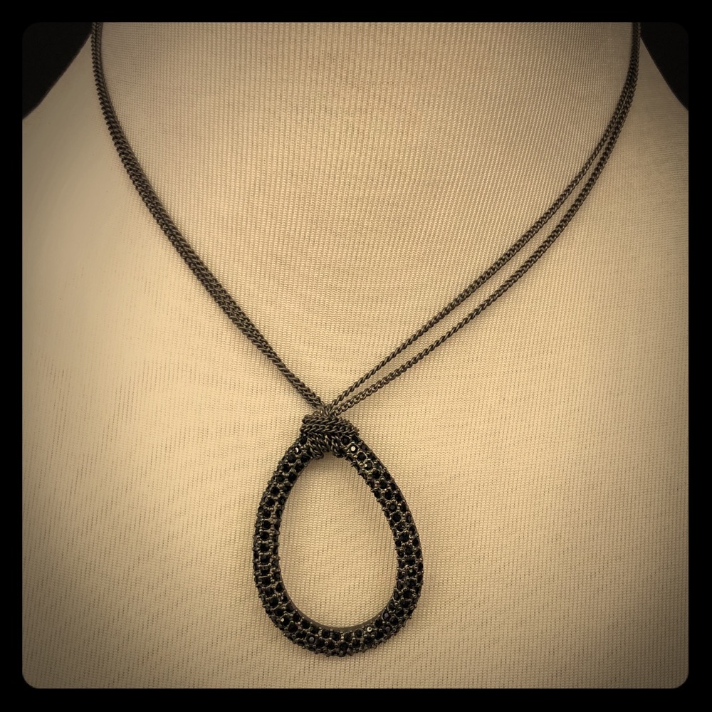 Lia Sophia Black Rhinestone Pendant Necklace
